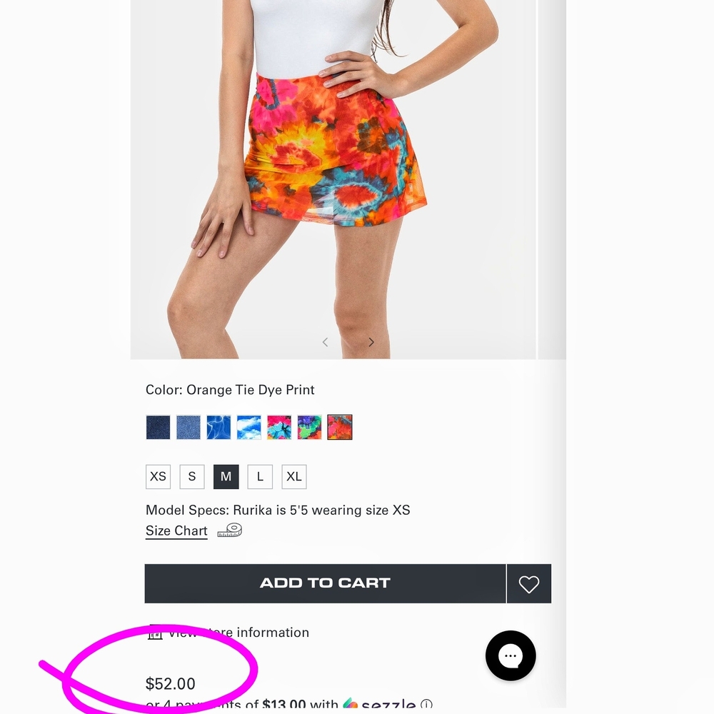 Rare New Los Angeles Apparel Printed Micro Mesh Skort| Orange Tie Dye| Medium - Picture 3 of 8